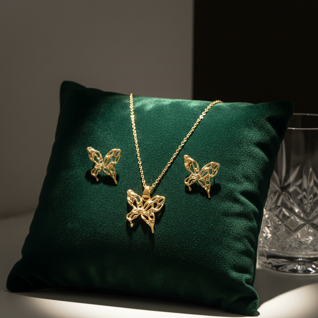 Golden Butterfly Necklace & Earrings Set