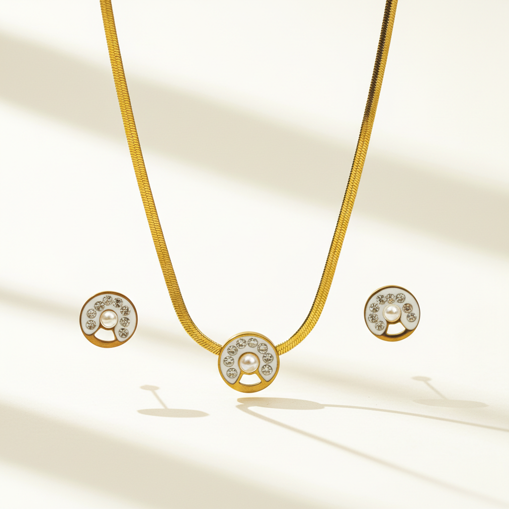 Crystal Halo Gold Jewellery Set