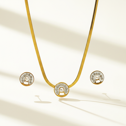Crystal Halo Gold Jewellery Set