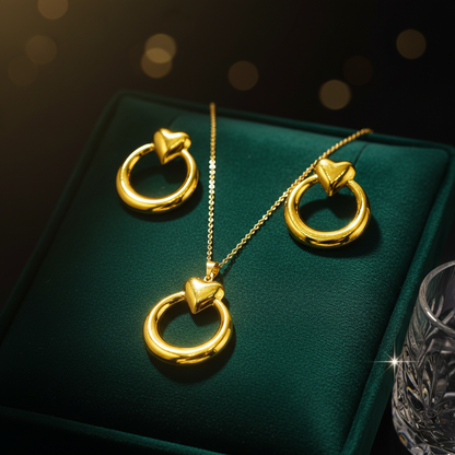 Luxe Heart Hoop Necklace & Earrings Set