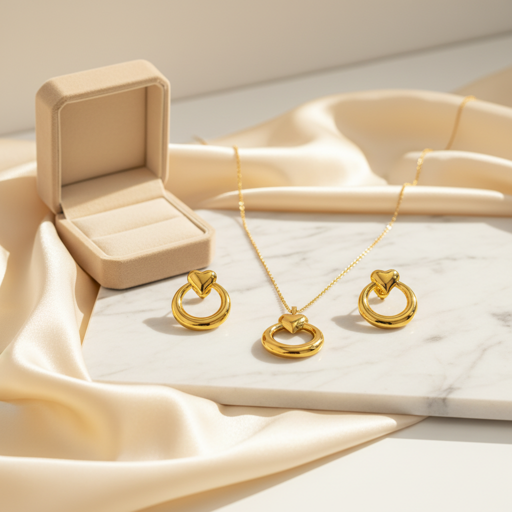 Luxe Heart Hoop Necklace & Earrings Set