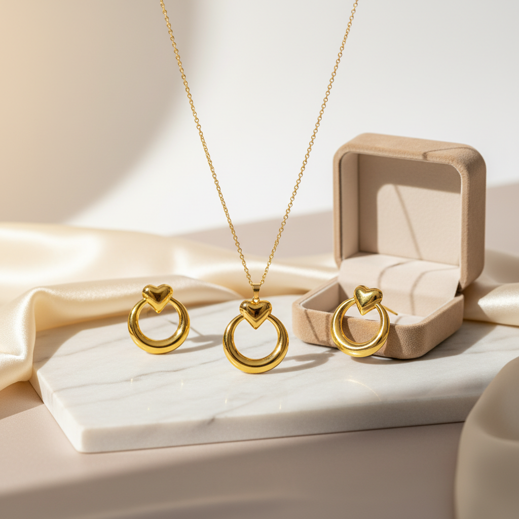 Luxe Heart Hoop Necklace & Earrings Set