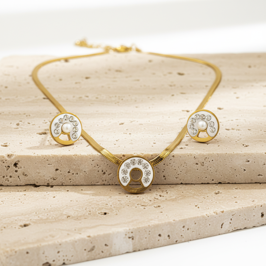 Crystal Halo Gold Jewellery Set
