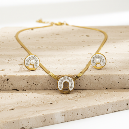 Crystal Halo Gold Jewellery Set