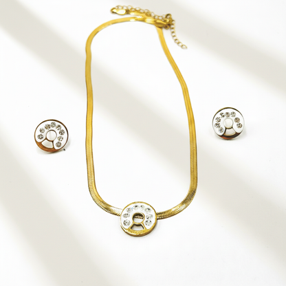 Crystal Halo Gold Jewellery Set